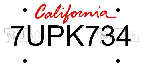 7UPK734 California License Plate