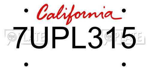 7UPL315 California License Plate