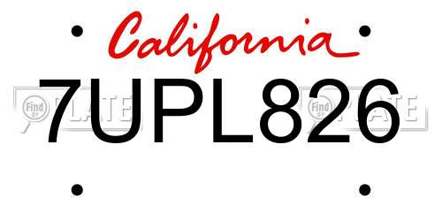 7UPL826 California License Plate