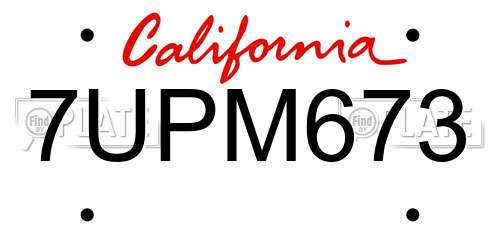 7UPM673 California License Plate