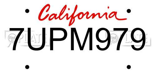 7UPM979 California License Plate