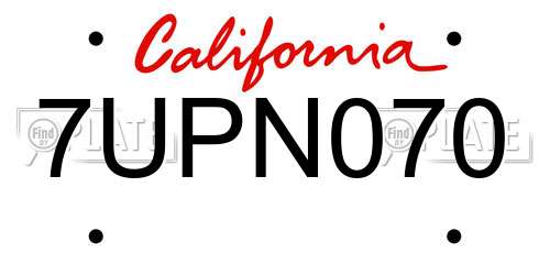 7UPN070 California License Plate