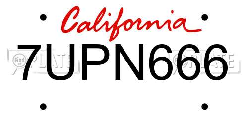 7UPN666 California License Plate