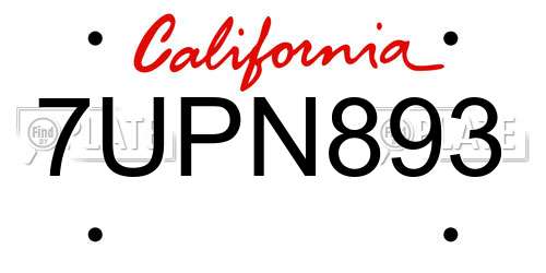 7UPN893 California License Plate