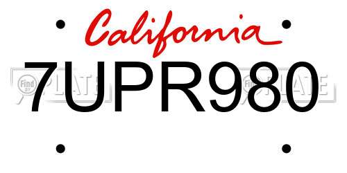 7UPR980 California License Plate