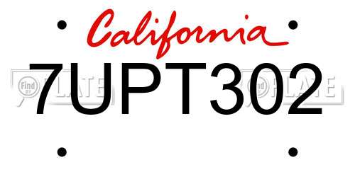 7UPT302 California License Plate