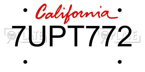 7UPT772 California License Plate