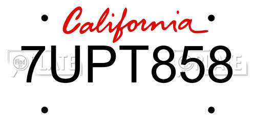 7UPT858 California License Plate