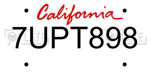 7UPT898 California License Plate
