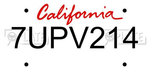 7UPV214 California License Plate