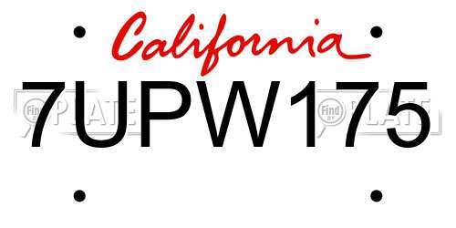 7UPW175 California License Plate