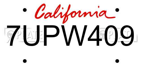 7UPW409 California License Plate