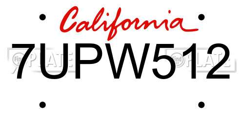 7UPW512 California License Plate