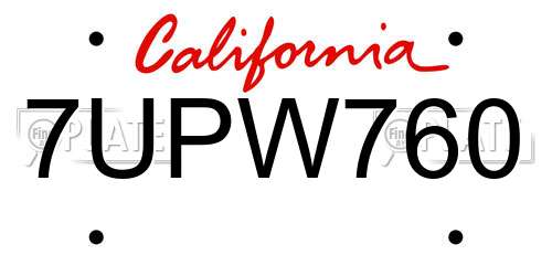 7UPW760 California License Plate