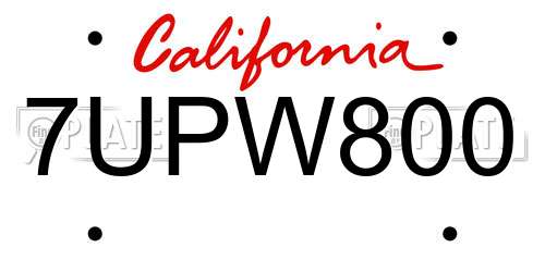 7UPW800 California License Plate