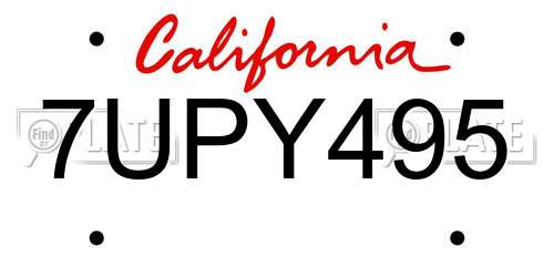 7UPY495 California License Plate