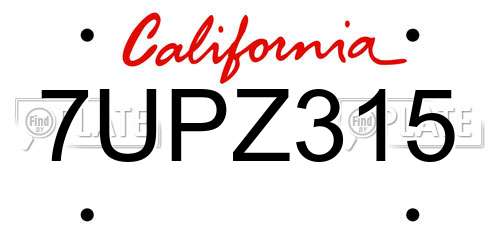 7UPZ315 California License Plate