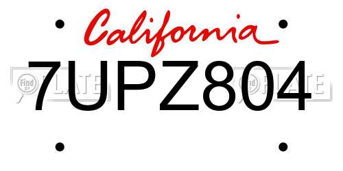 7UPZ804 California License Plate