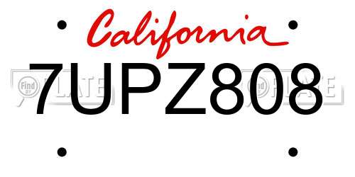 7UPZ808 California License Plate
