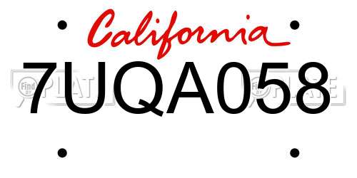 7UQA058 California License Plate