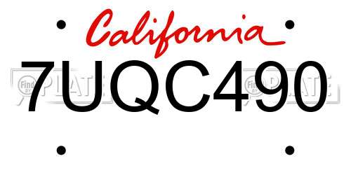 7UQC490 California License Plate