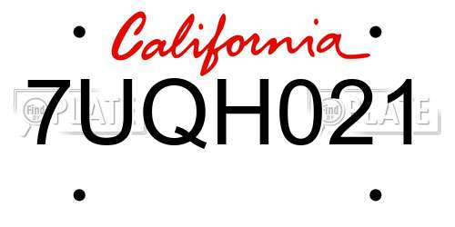 7UQH021 California License Plate