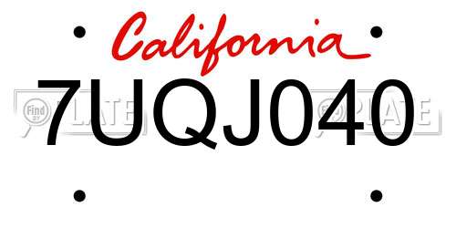 7UQJ040 California License Plate