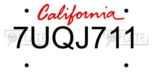 7UQJ711 California License Plate