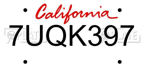 7UQK397 California License Plate