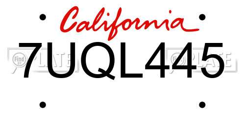 7UQL445 California License Plate