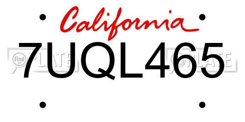 7UQL465 California License Plate