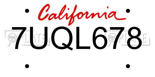 7UQL678 California License Plate
