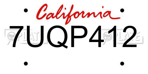 7UQP412 California License Plate
