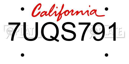 7UQS791 California License Plate