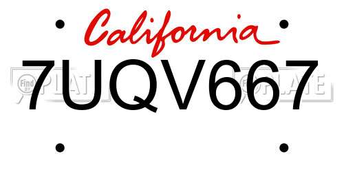 7UQV667 California License Plate
