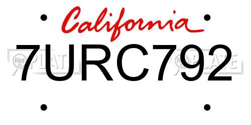 7URC792 California License Plate
