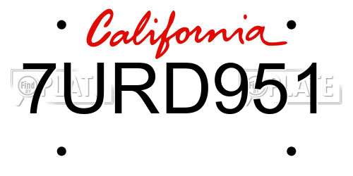 7URD951 California License Plate