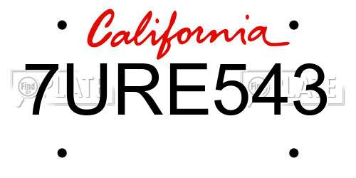 7URE543 California License Plate