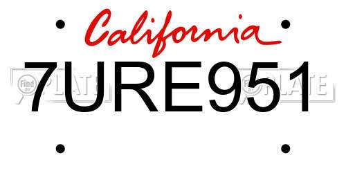 7URE951 California License Plate