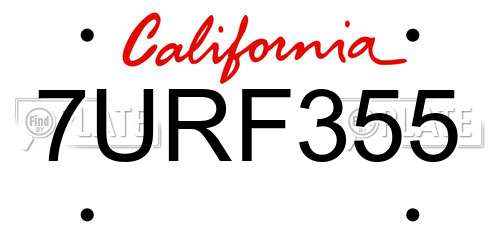 7URF355 California License Plate