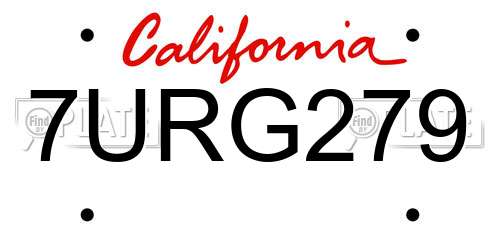 7URG279 California License Plate