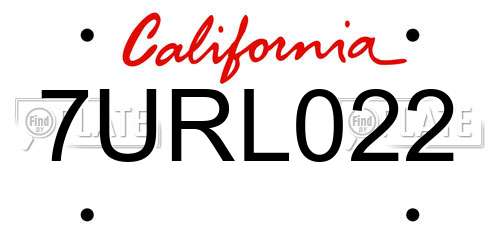 7URL022 California License Plate