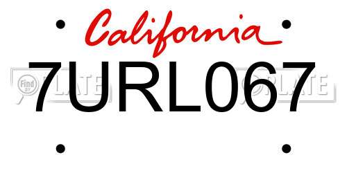 7URL067 California License Plate