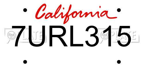 7URL315 California License Plate