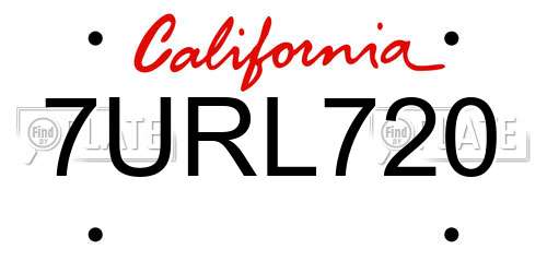 7URL720 California License Plate