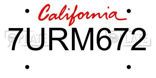 7URM672 California License Plate