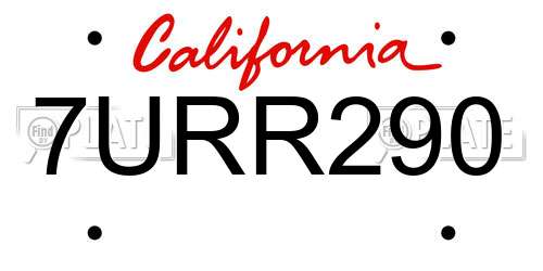 7URR290 California License Plate