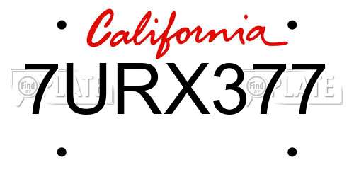 7URX377 California License Plate