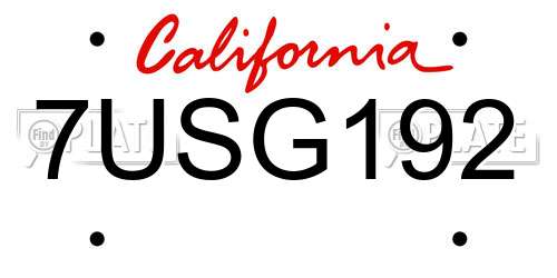7USG192 California License Plate