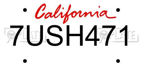 7USH471 California License Plate
